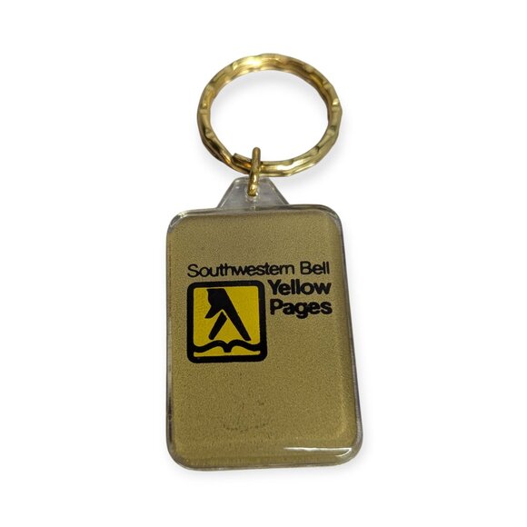Vintage 1990s Acrylic Southwestern Bell Yellow Pages Keychain - Picture 1 of 8